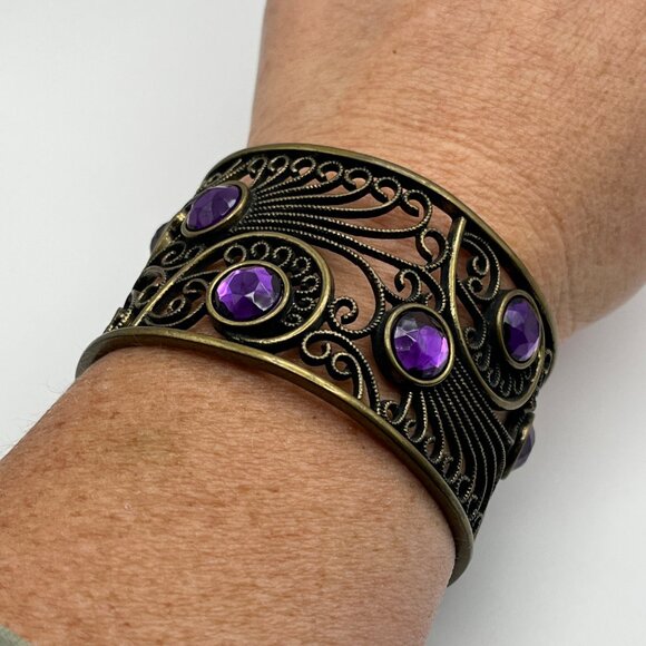Cookie Lee Adjustable Filigree Cuff Bracelet‎ With Purple Gemstones NEW - Picture 6 of 6